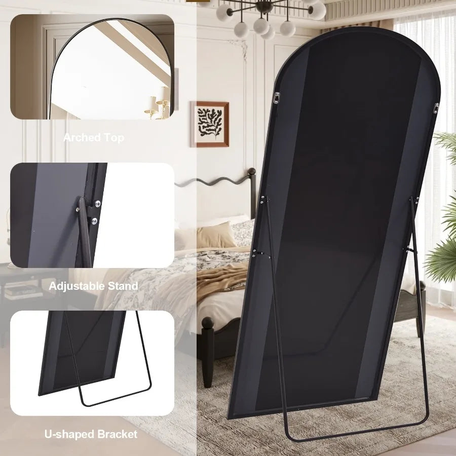 71"x 26.2" Arched Full Length Mirror Full Body Floor Mirrors Black